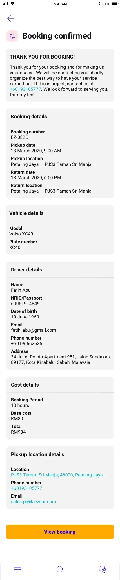 Car Rental App project detail