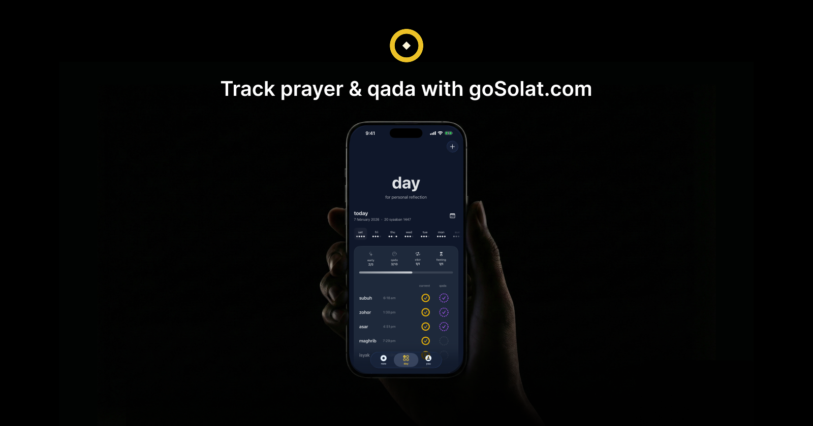 goSolat iOS prayer and qada tracking interface